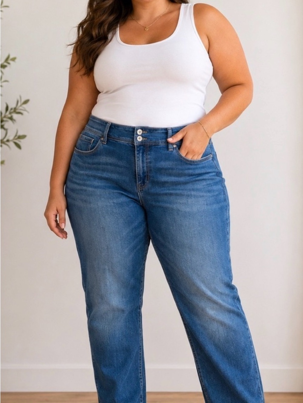 INC Denim Boyfriend Classic High-Rise Straight Leg Jeans - Blue Size 16W